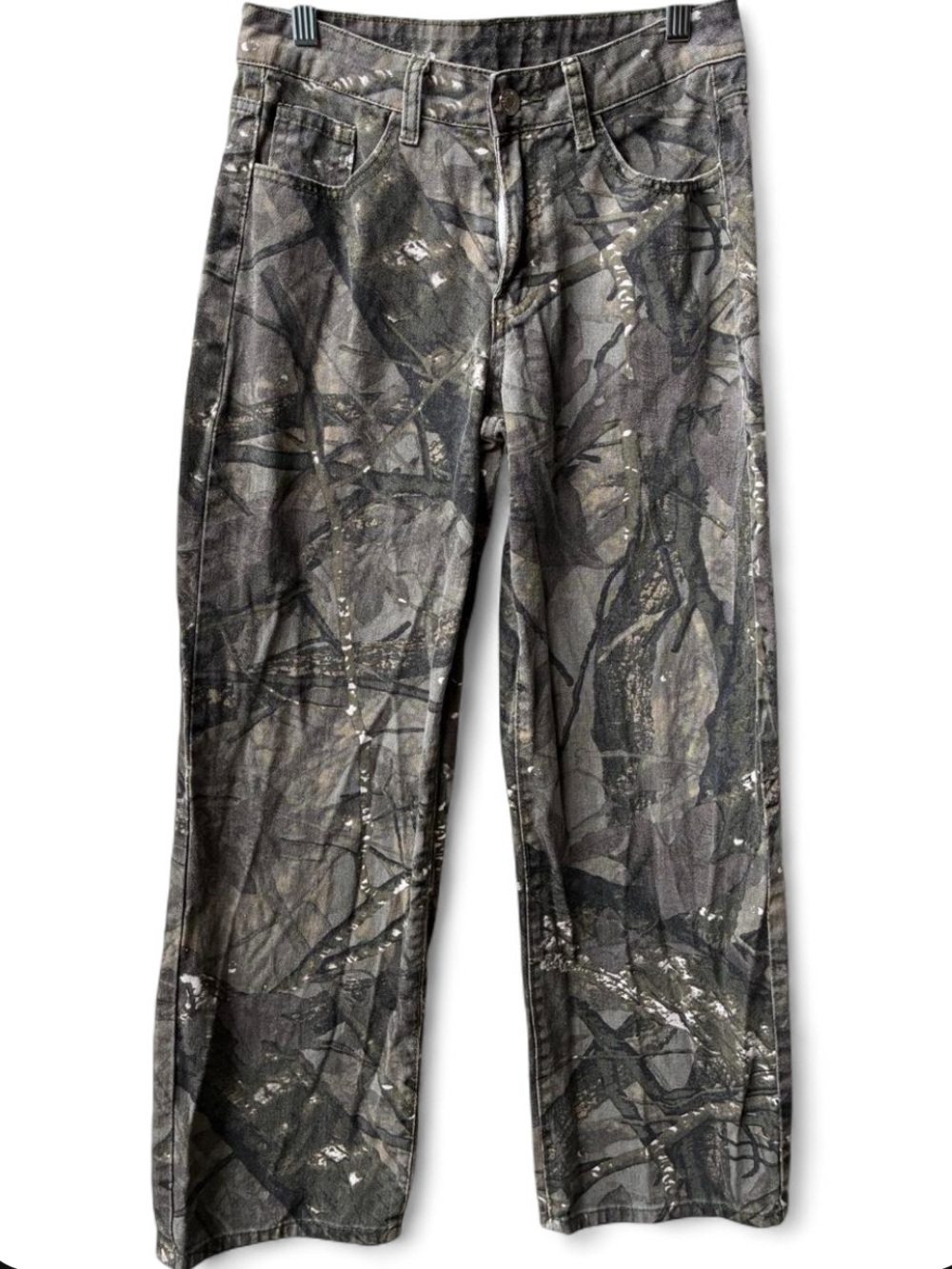 Tree Camo Print Wide Leg Jeans streetwear hunting western county neutral 26